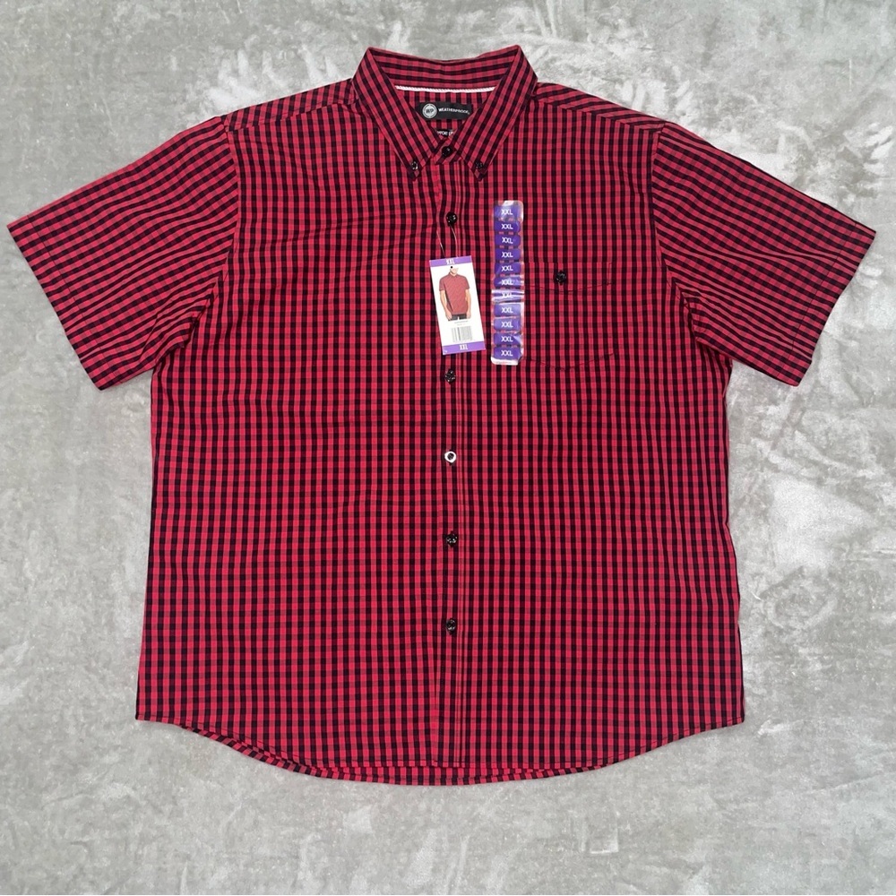Weatherproof Red Black Gingham Button Down Shirt XXL NWT